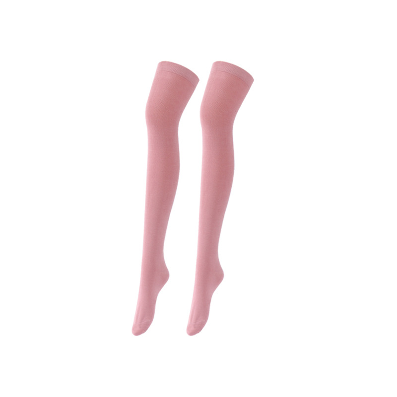 DANKENA Solid Color Long Socks Thicker Combed Cotton Thin Socks Over the Knee Thigh High Socks